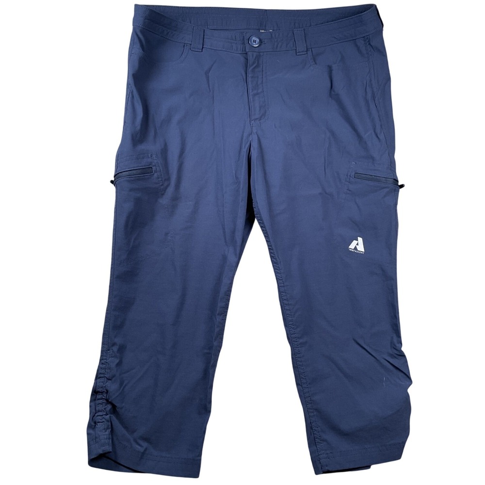 Eddie Bauer First Ascent Capri Pants Womens 14 Navy Blue Hiking Cargo Ruched